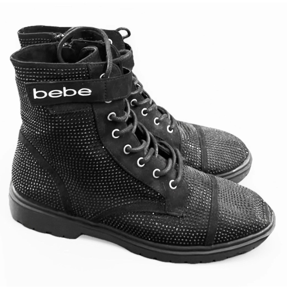 Bebe Dayani Black Rhinestone Combat Boots 10 - EUC